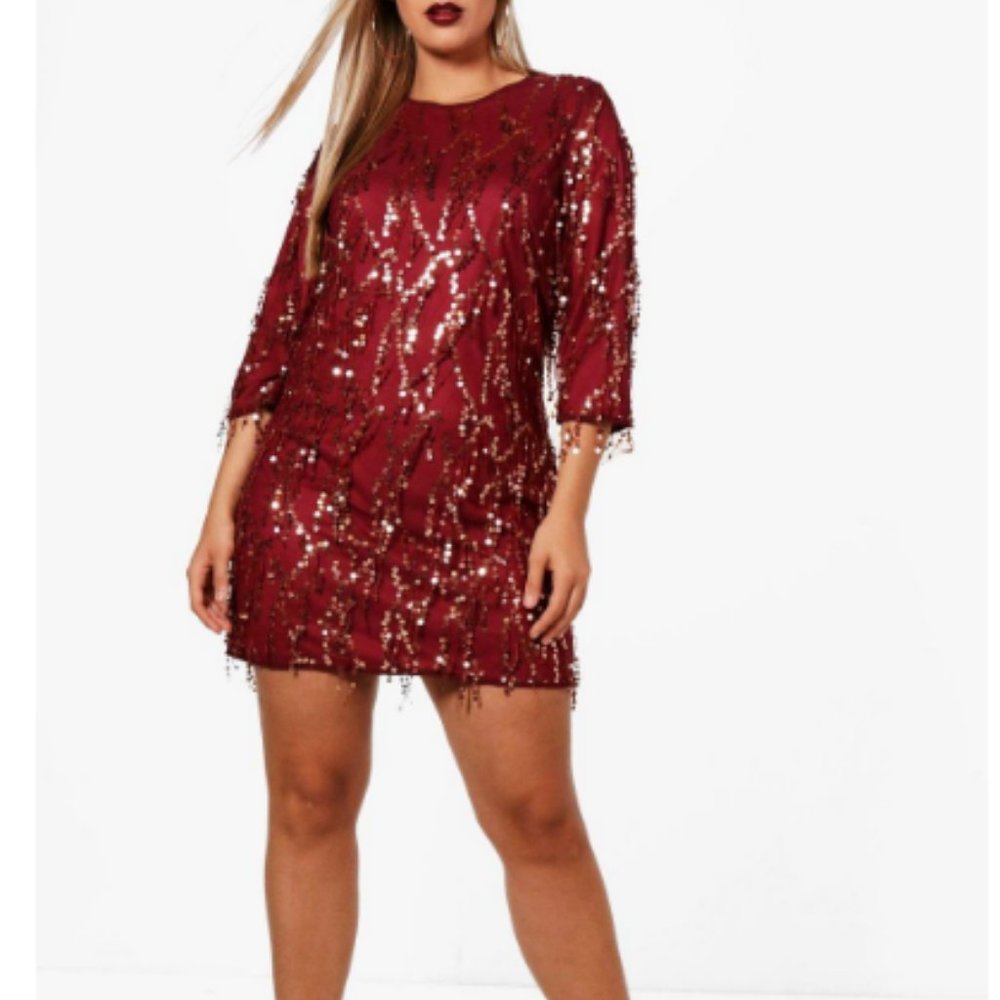 Plus Tassel Sequin Shift Dress